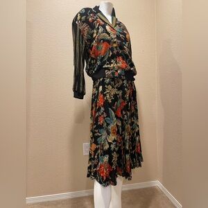 Vintage 90’s Carol Little Two-Piece Boho Floral Skirt/Blouse Outfit Set